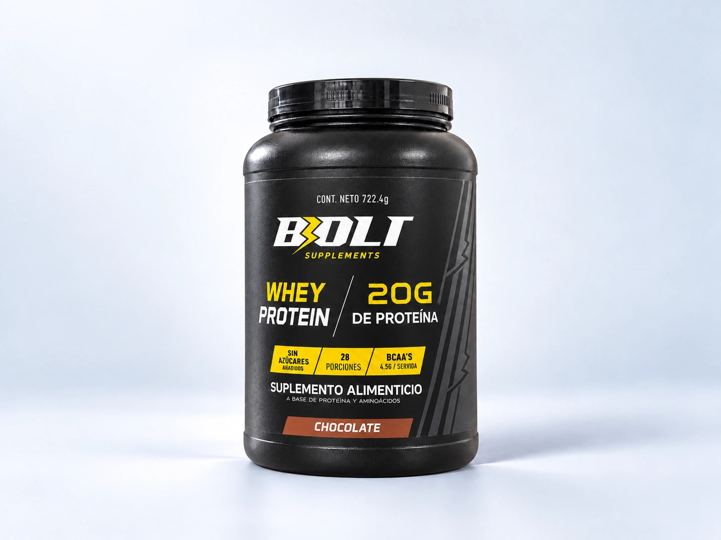 Whey Protein Bolt en fotografía de estudio
